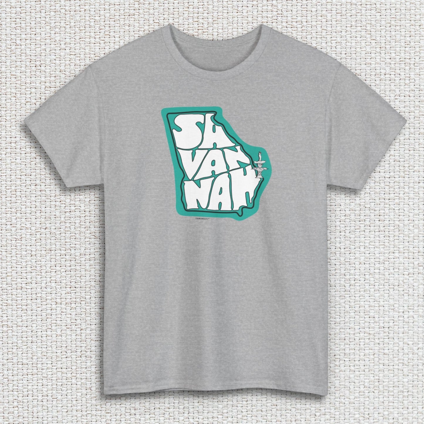 savannah georgia shirt, front, sport grey color, textured fabric background