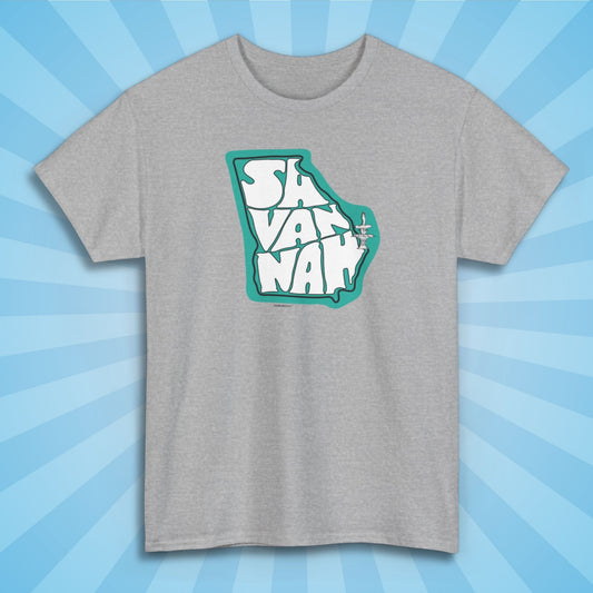 savannah georgia shirt, front, sport grey color, sun rays design background