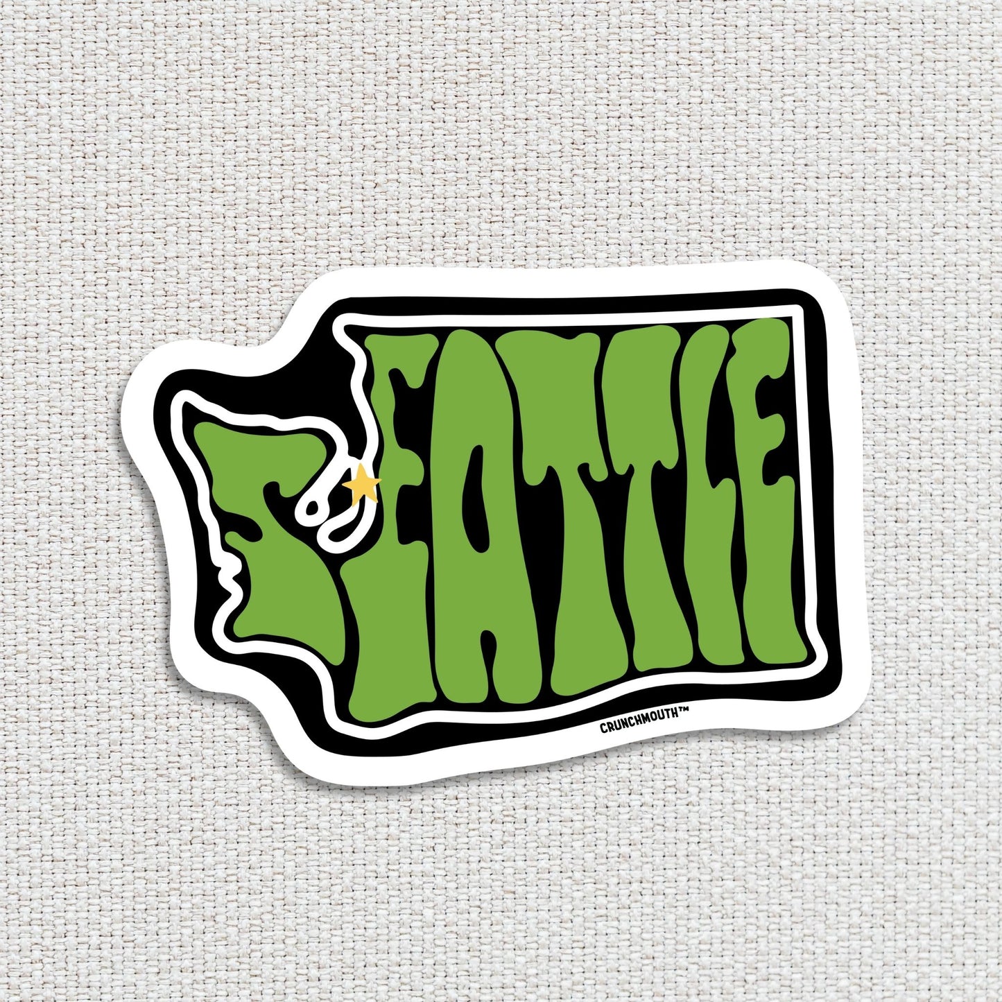 seattle washington travel luggage sticker, textured fabric background