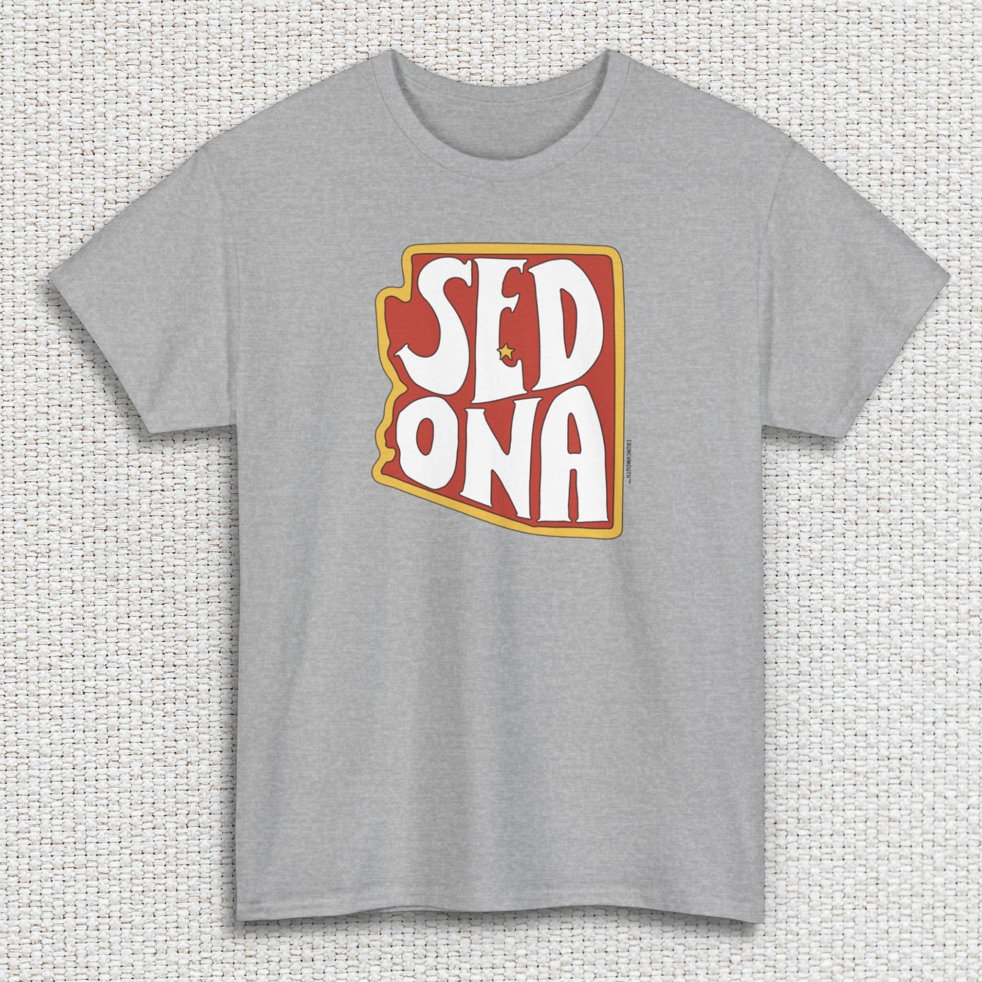 sedona arizona shirt, front, sport grey color, textured fabric background