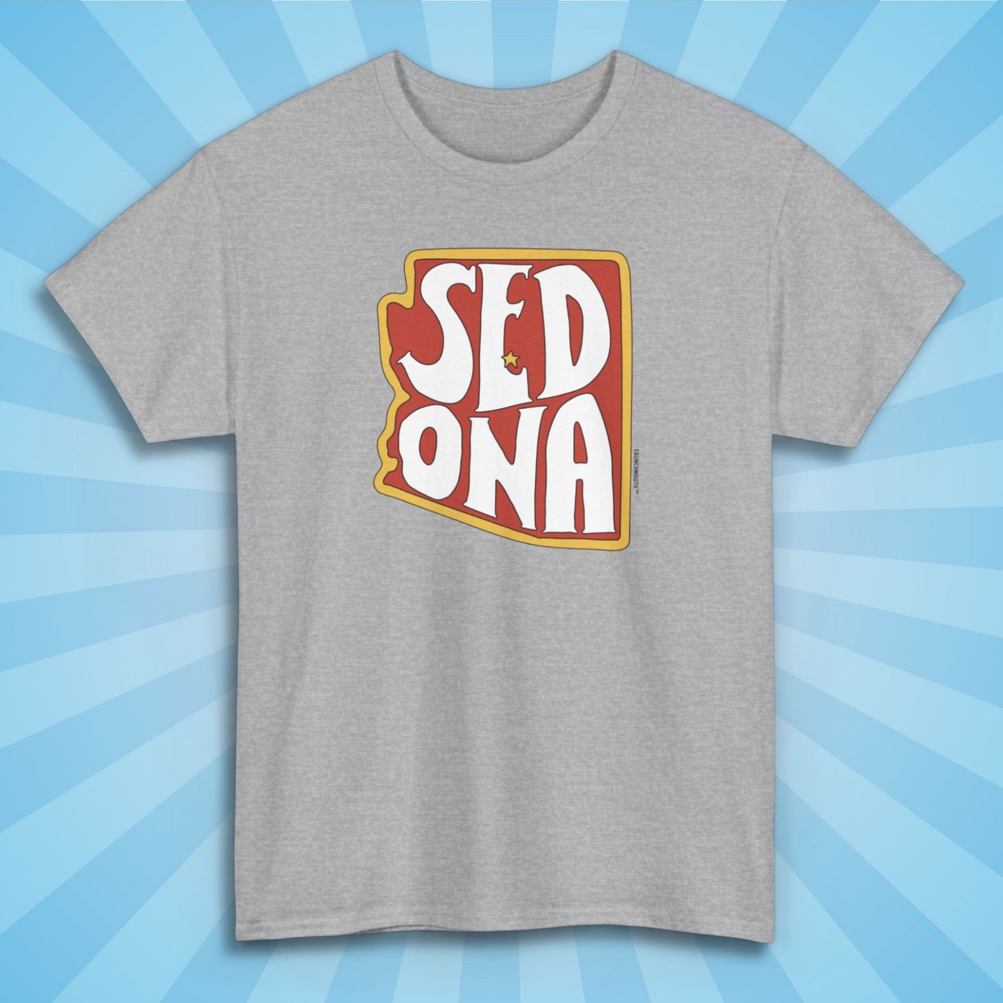 sedona arizona shirt, front, sport grey color, sun rays design background