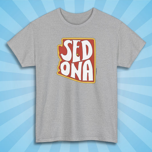 sedona arizona shirt, front, sport grey color, sun rays design background