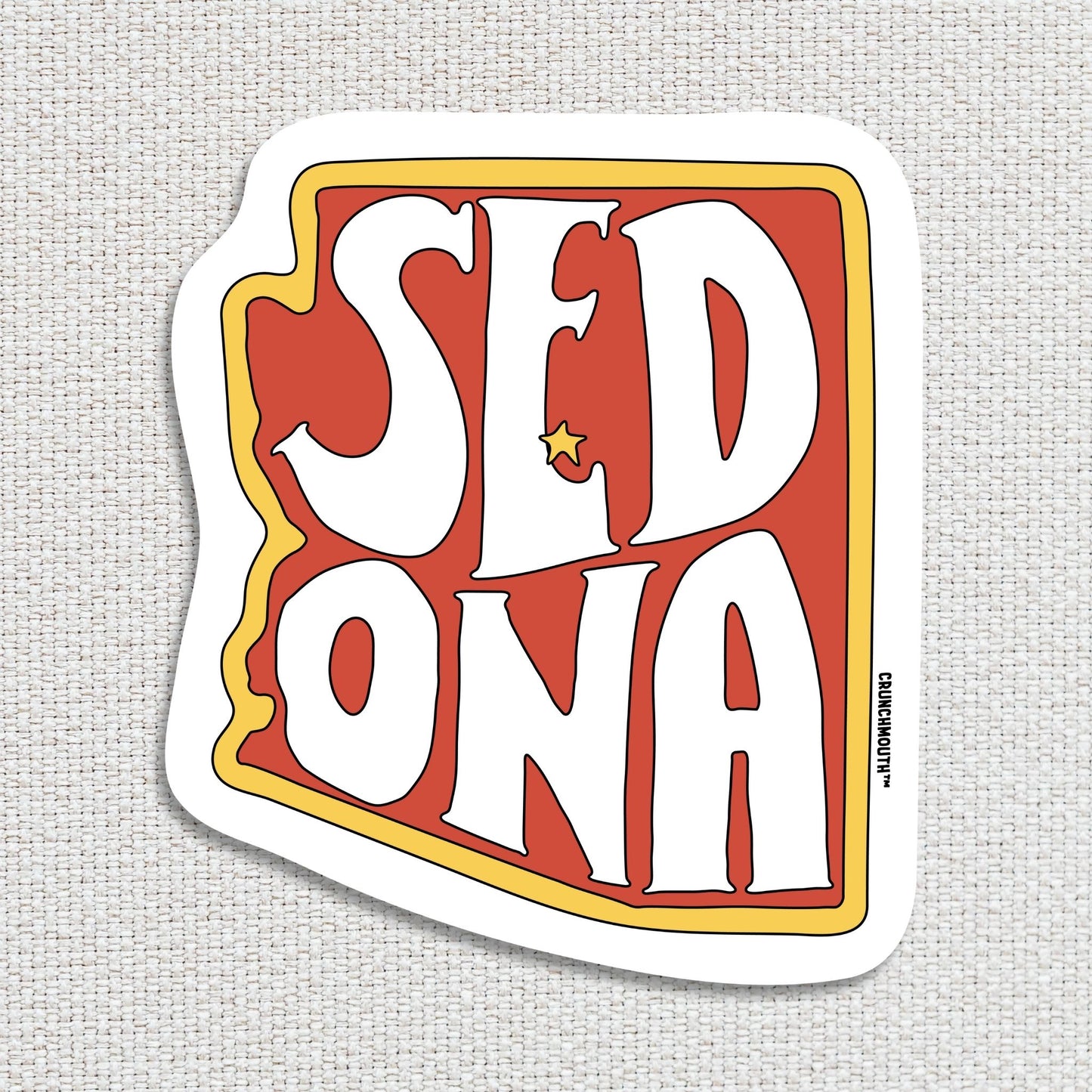 sedona travel luggage sticker, textured fabric background