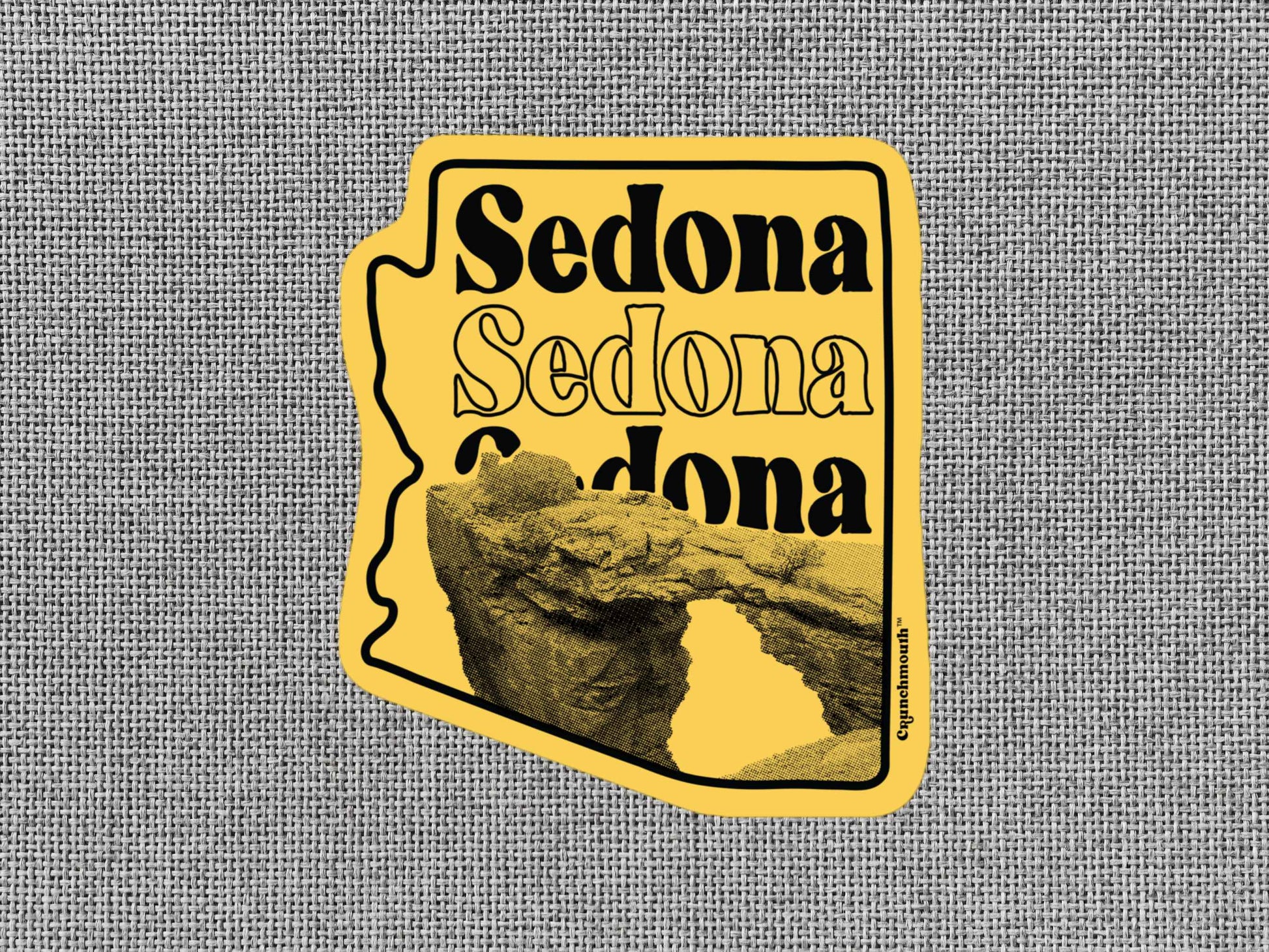 sedona sticker, travel luggage stickers, gray textured background