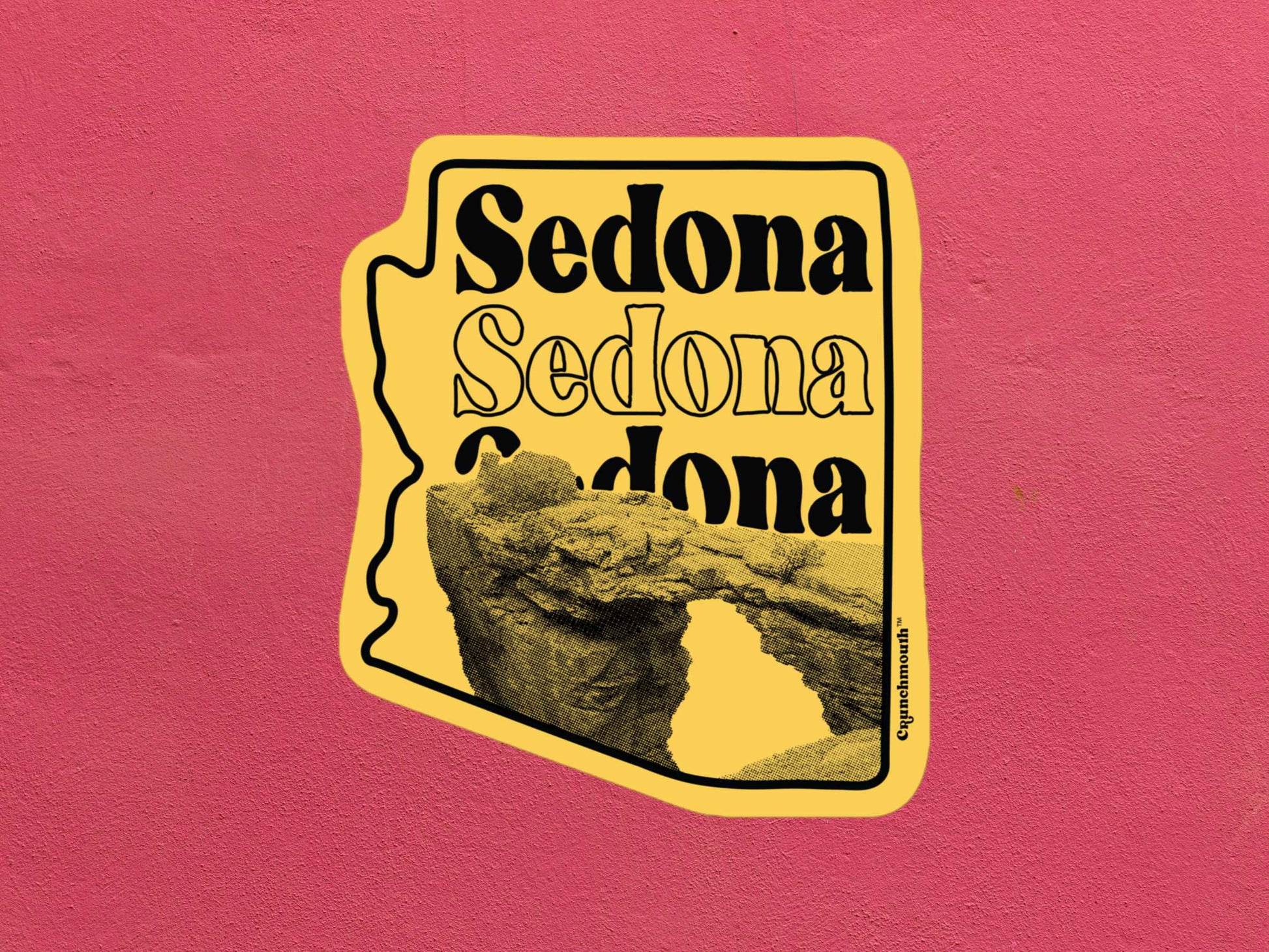 sedona sticker, travel luggage stickers, rose textured background