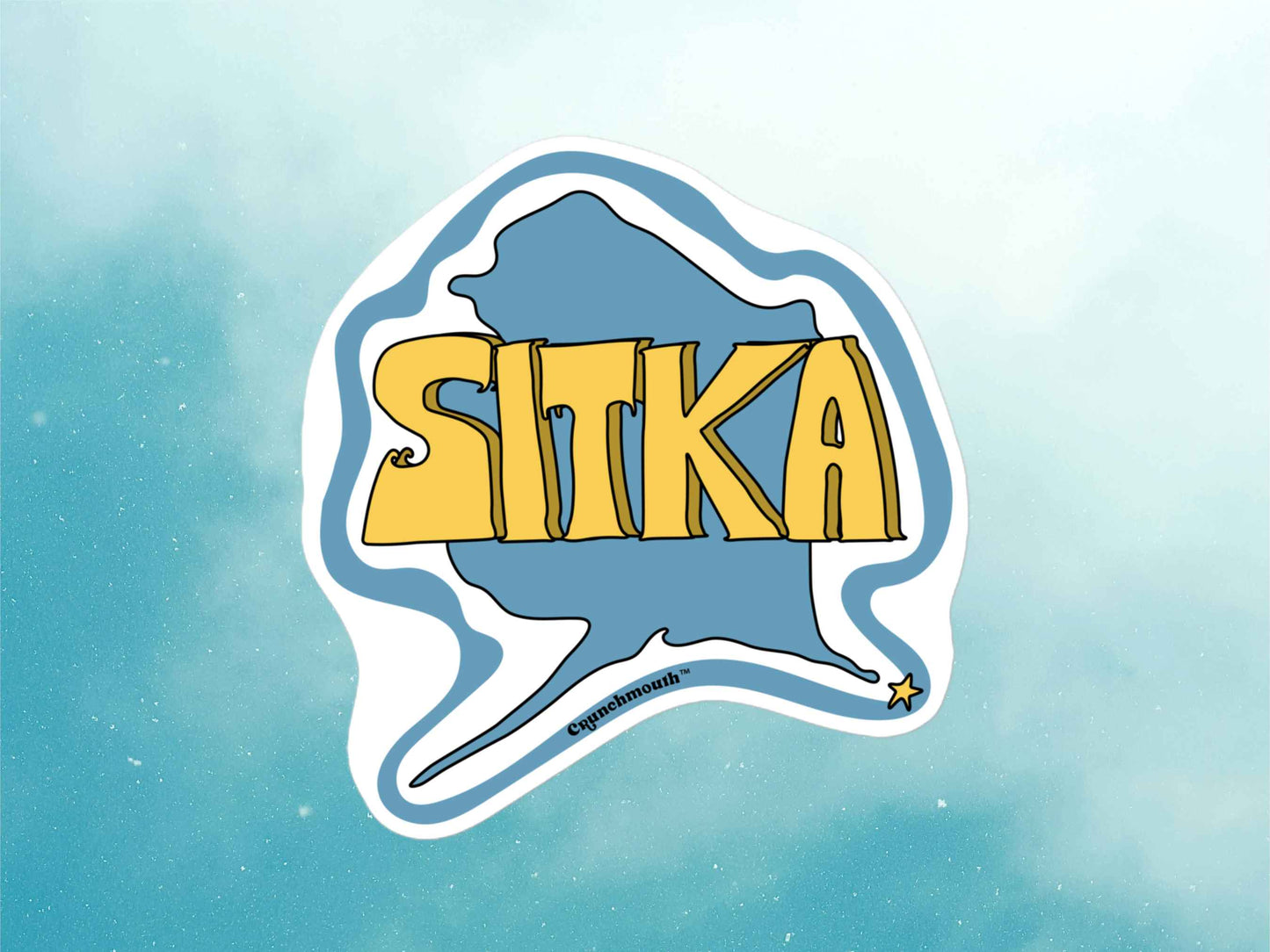 sitka sticker, travel luggage stickers, blue sky background