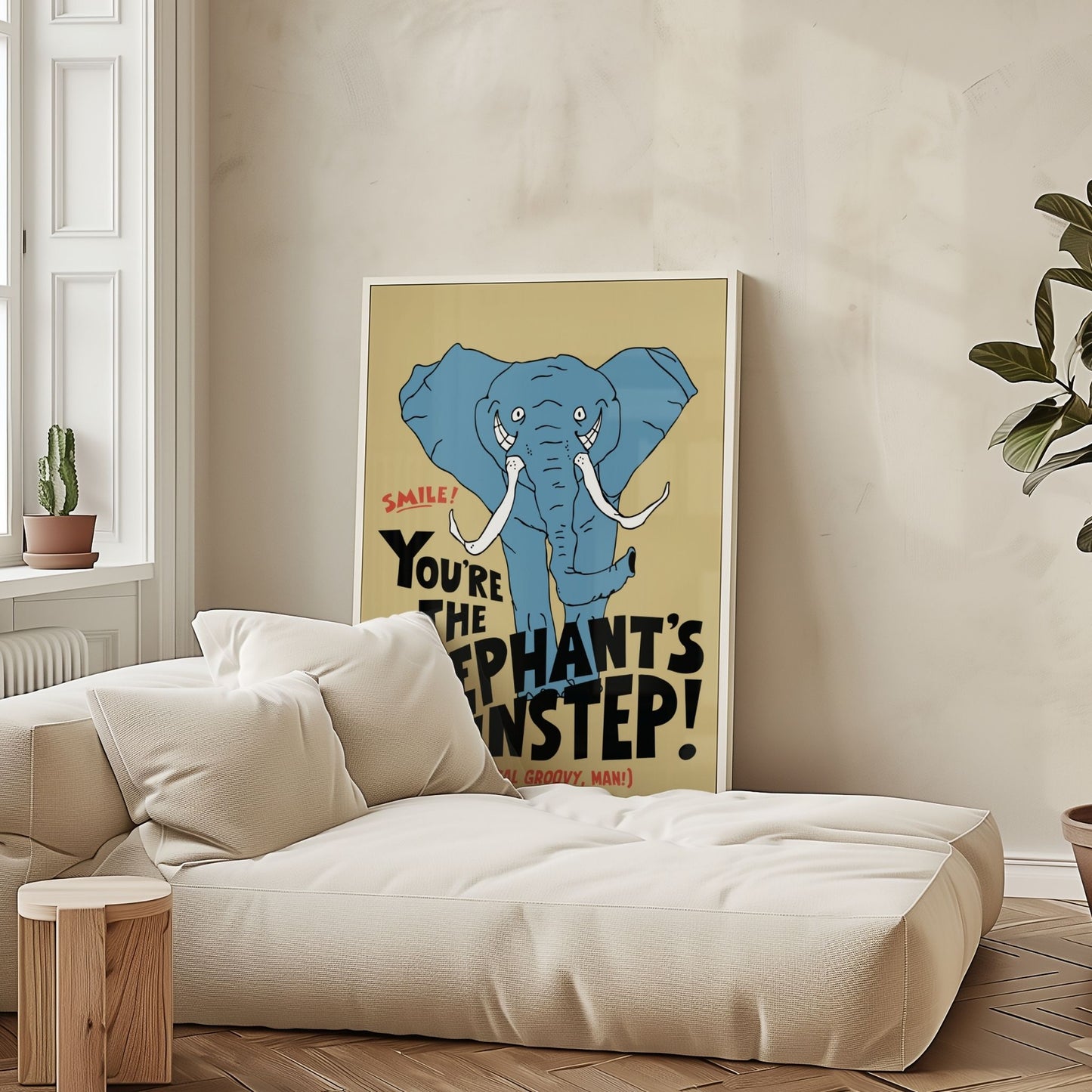 elephants instep funny jazz age slang frameable poster, displayed in context