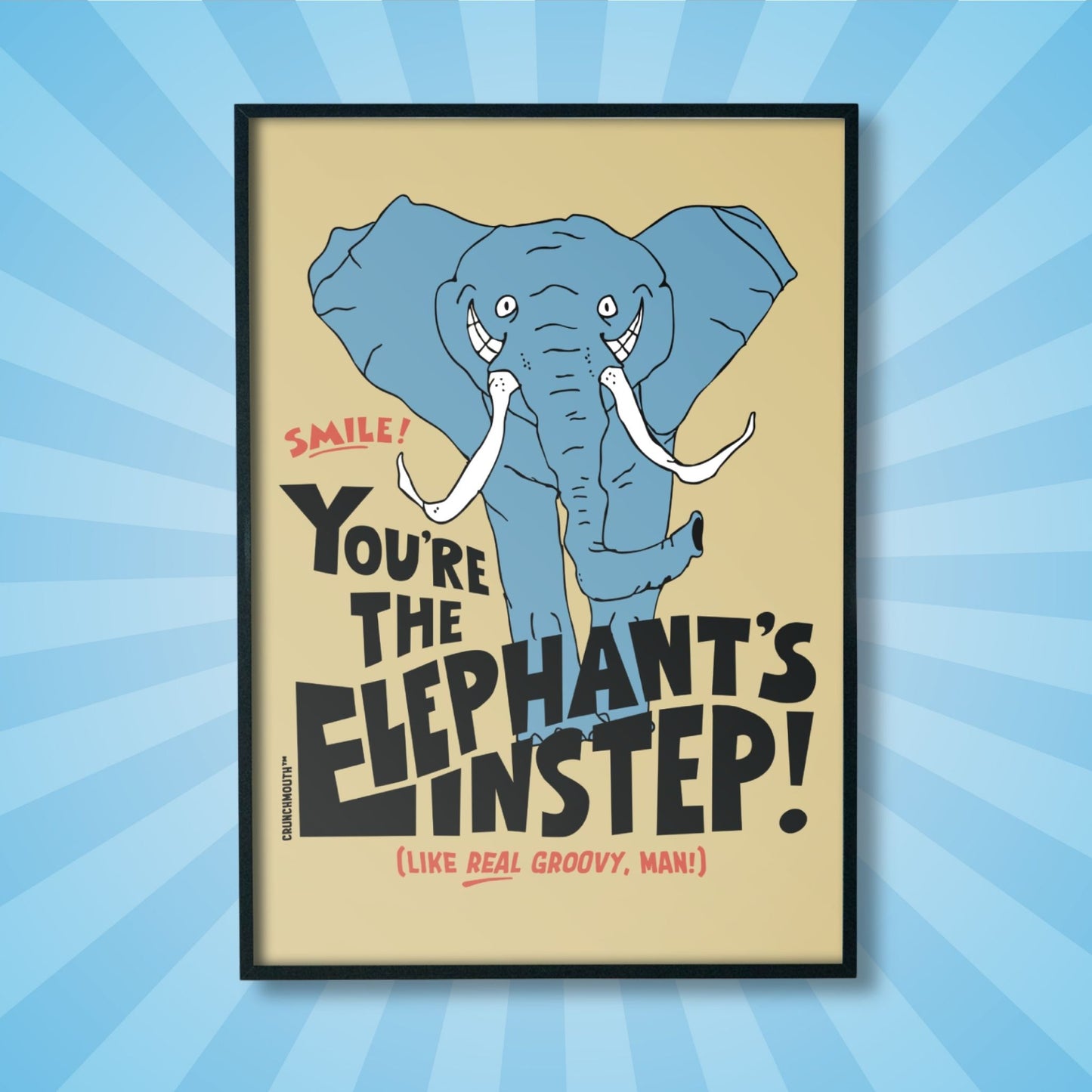 elephants instep funny jazz age slang frameable poster, sun rays design background