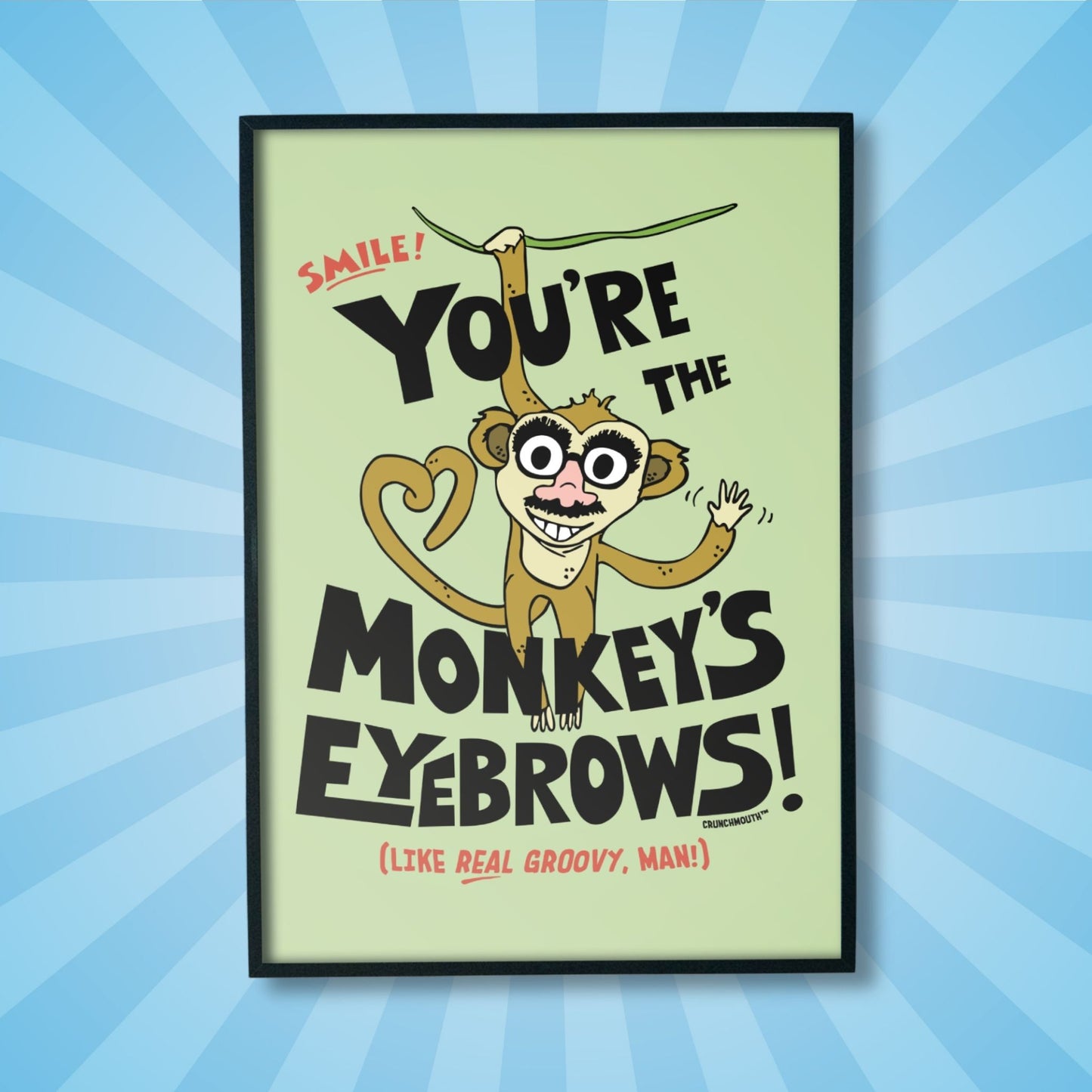 monkey's eyebrows poster print, sun rays design background