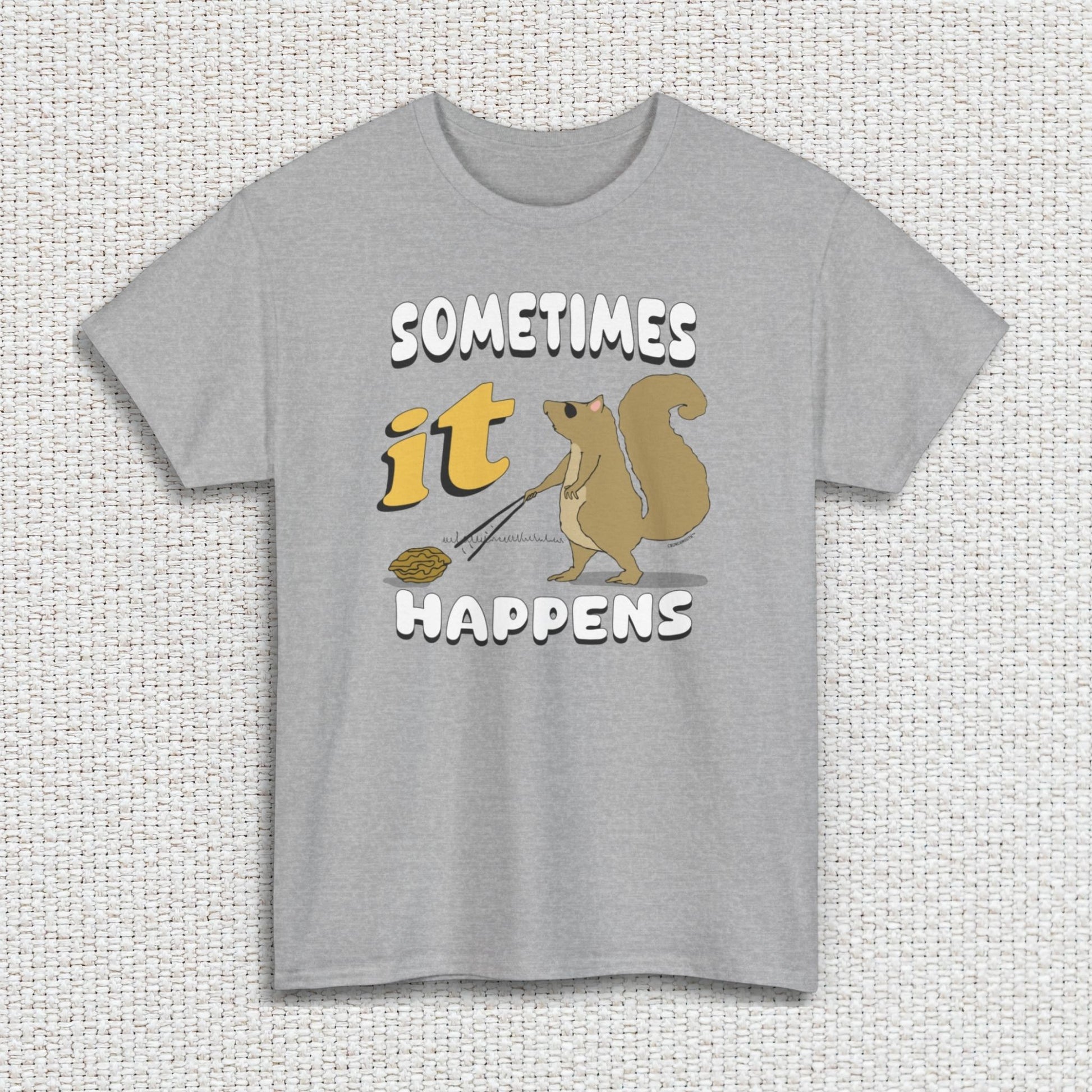 sometimes a blind squirrel finds a nut shirt, white textured fabric background