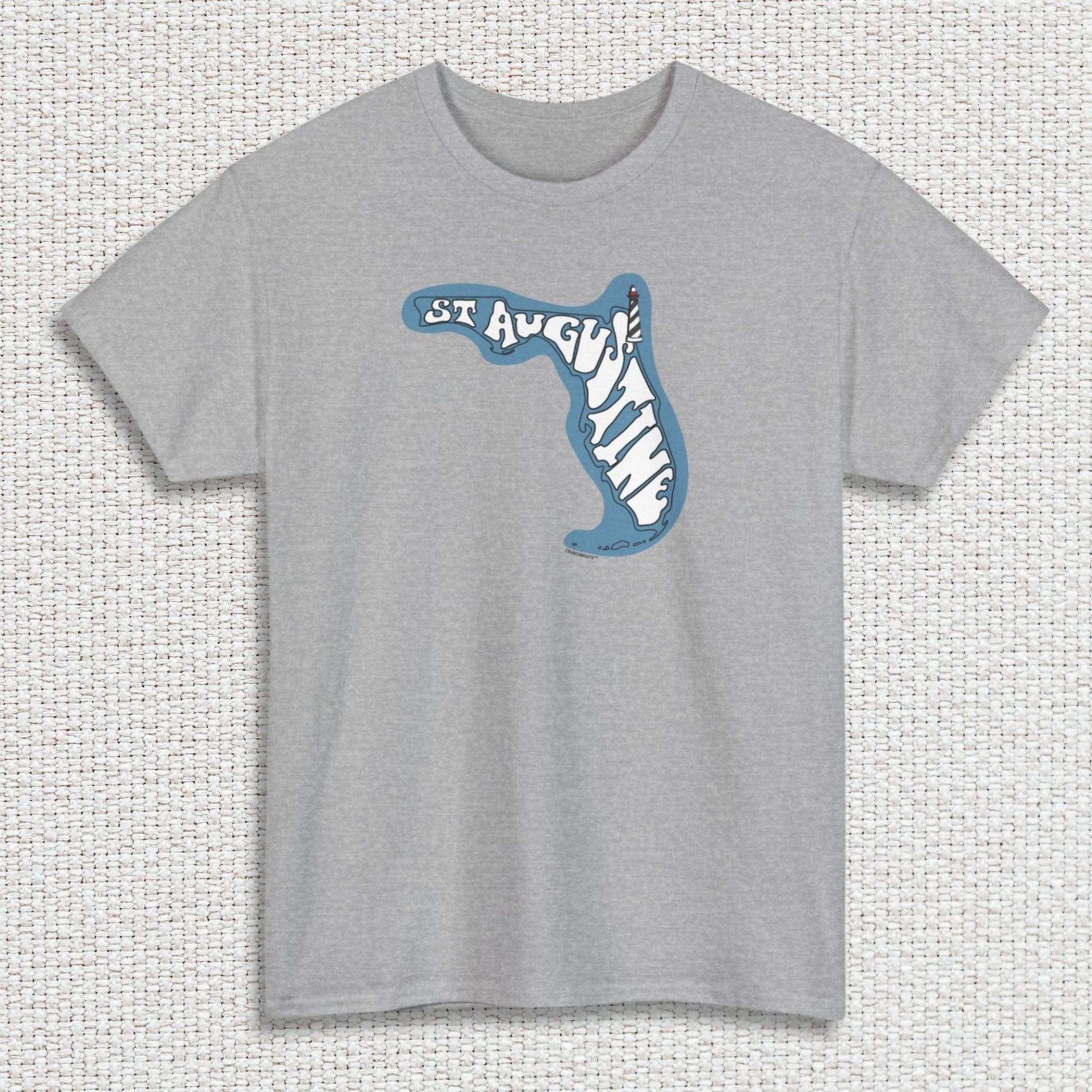 st augustine shirt, front, sport grey color, textured fabric background