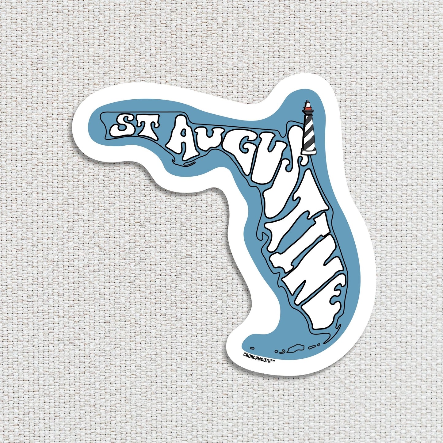 st augustine travel luggage sticker, textured fabric background