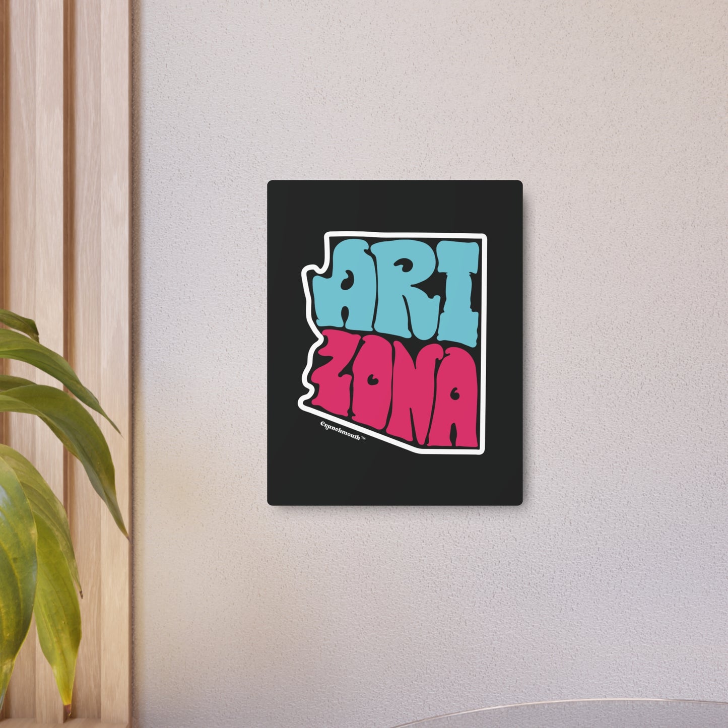 arizona metal wall art sign, 8"x10" displayed in context on light color backround