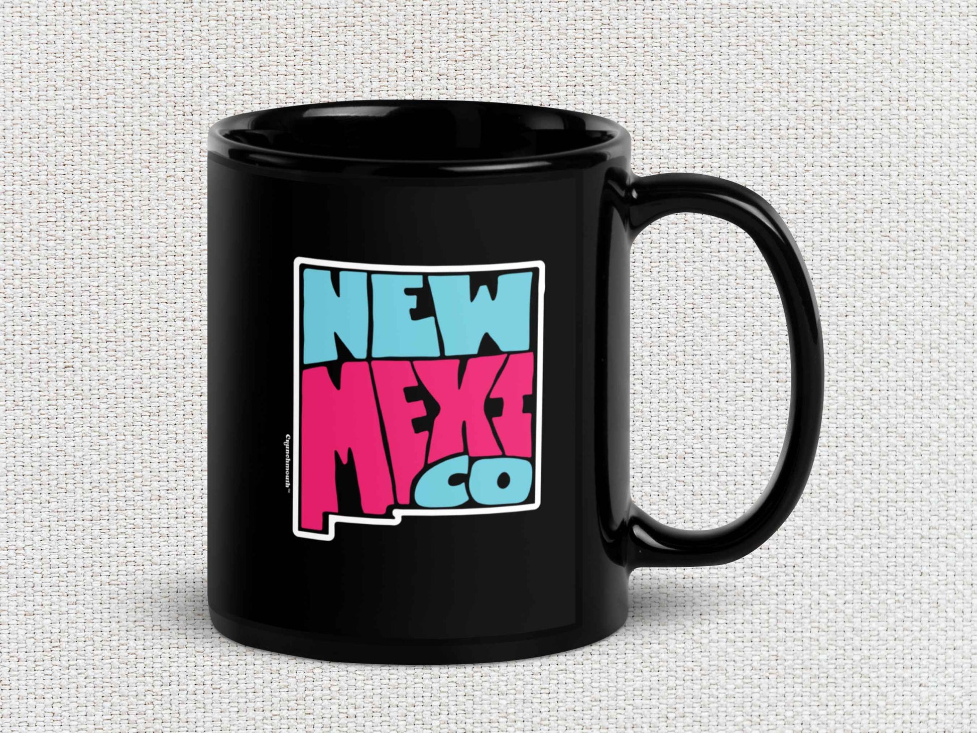 new mexico mug, souvenir coffee mugs, 11oz, handle on right, white textured background