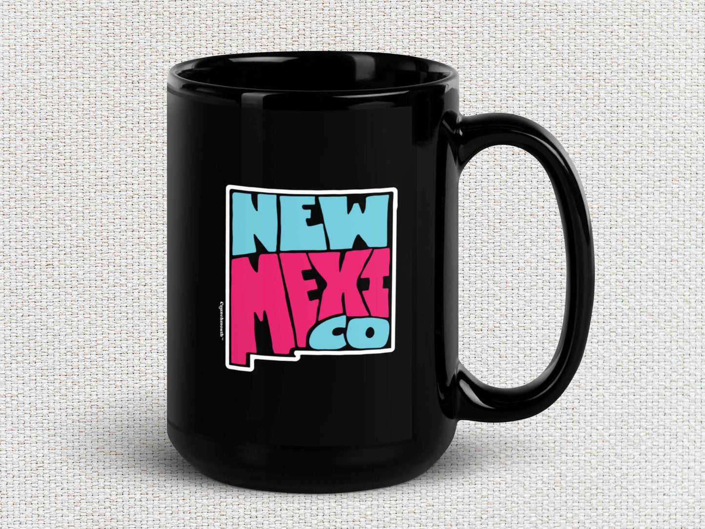 new mexico mug, souvenir coffee mugs, 15oz, handle on right, white textured background