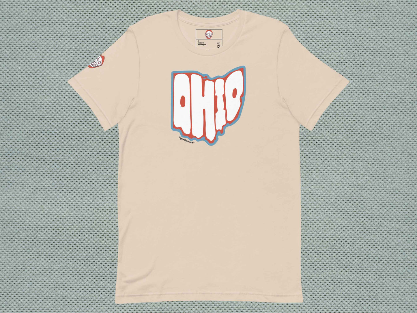 state of ohio shirt, souvenir t shirts, flat, front, gray textured background