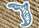 st. augustine vinyl sticker, woven rug background