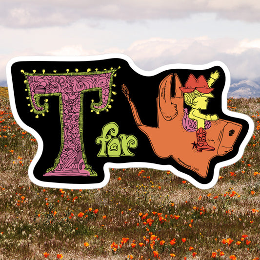 t for texas state map vacation sticker