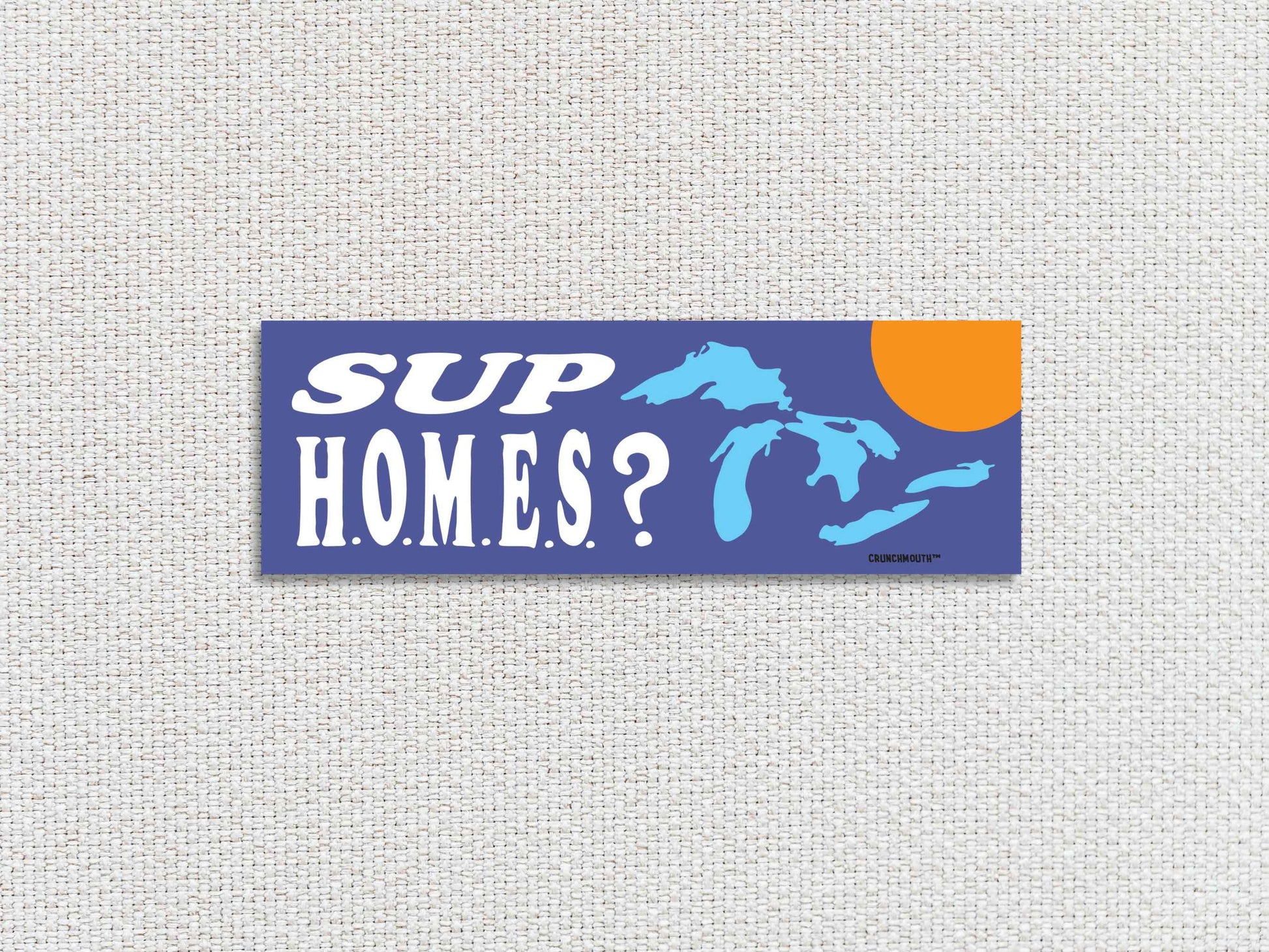 sup homes?, funny great lakes bumper sticker, white textured background