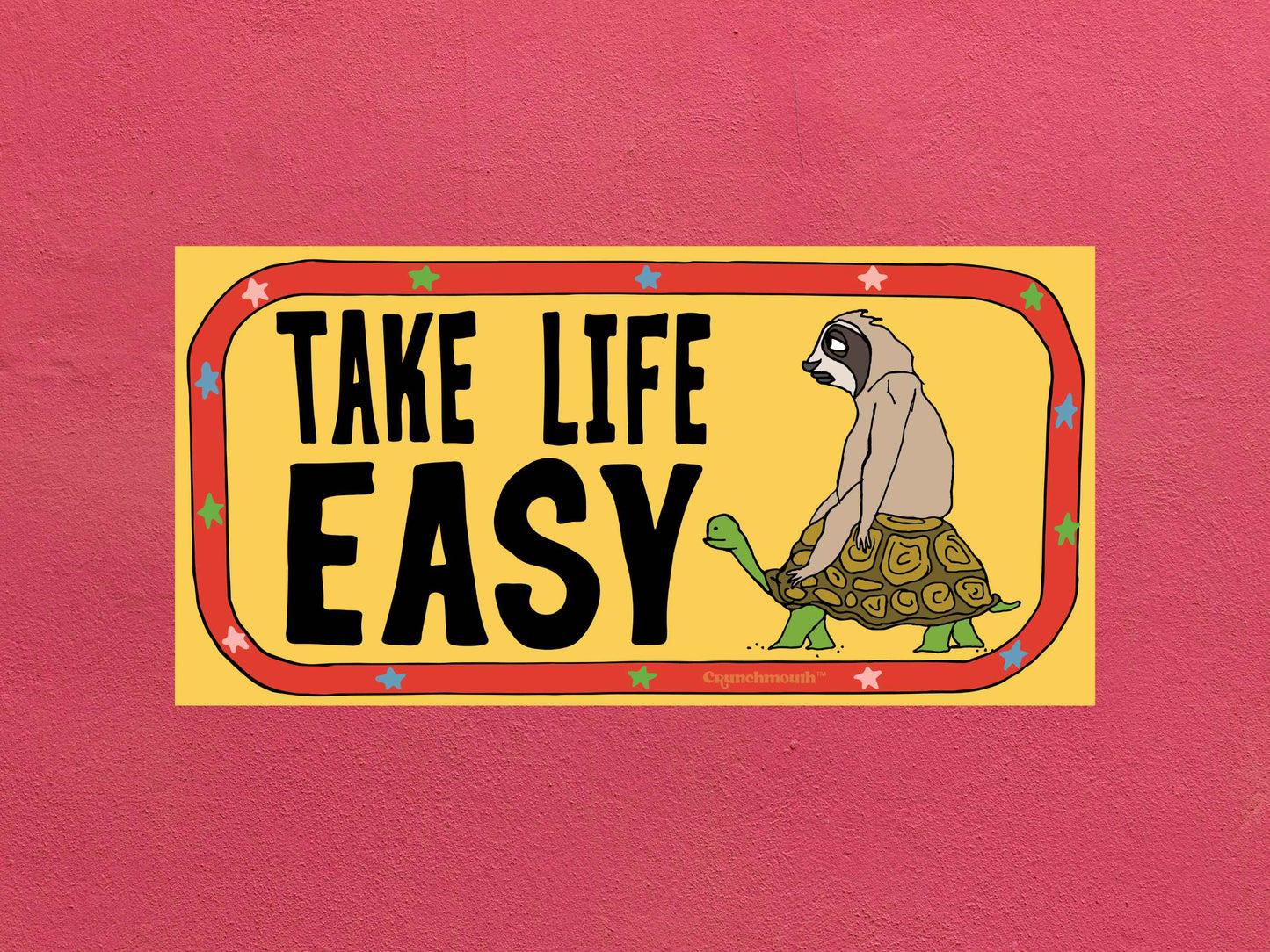 take life easy bumper sticker, rose textured background