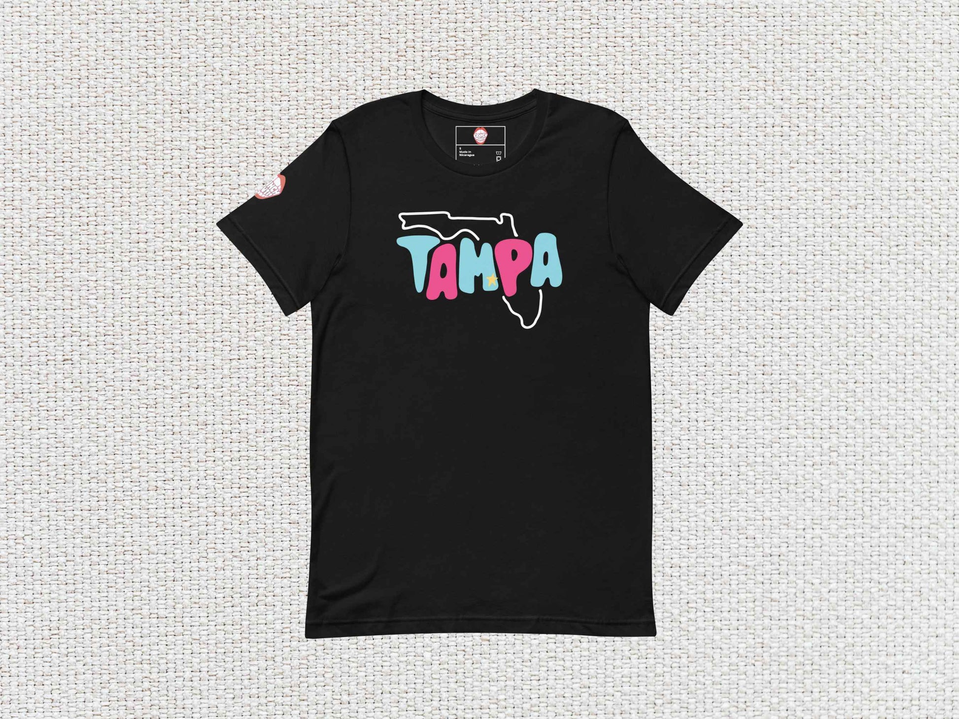 tampa souvenir t-shirt, flat, front, white textured background