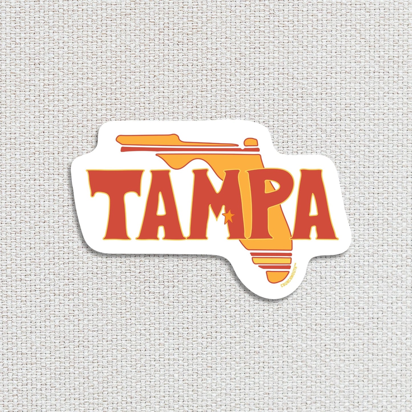 tampa florida travel luggage sticker, textured fabric background