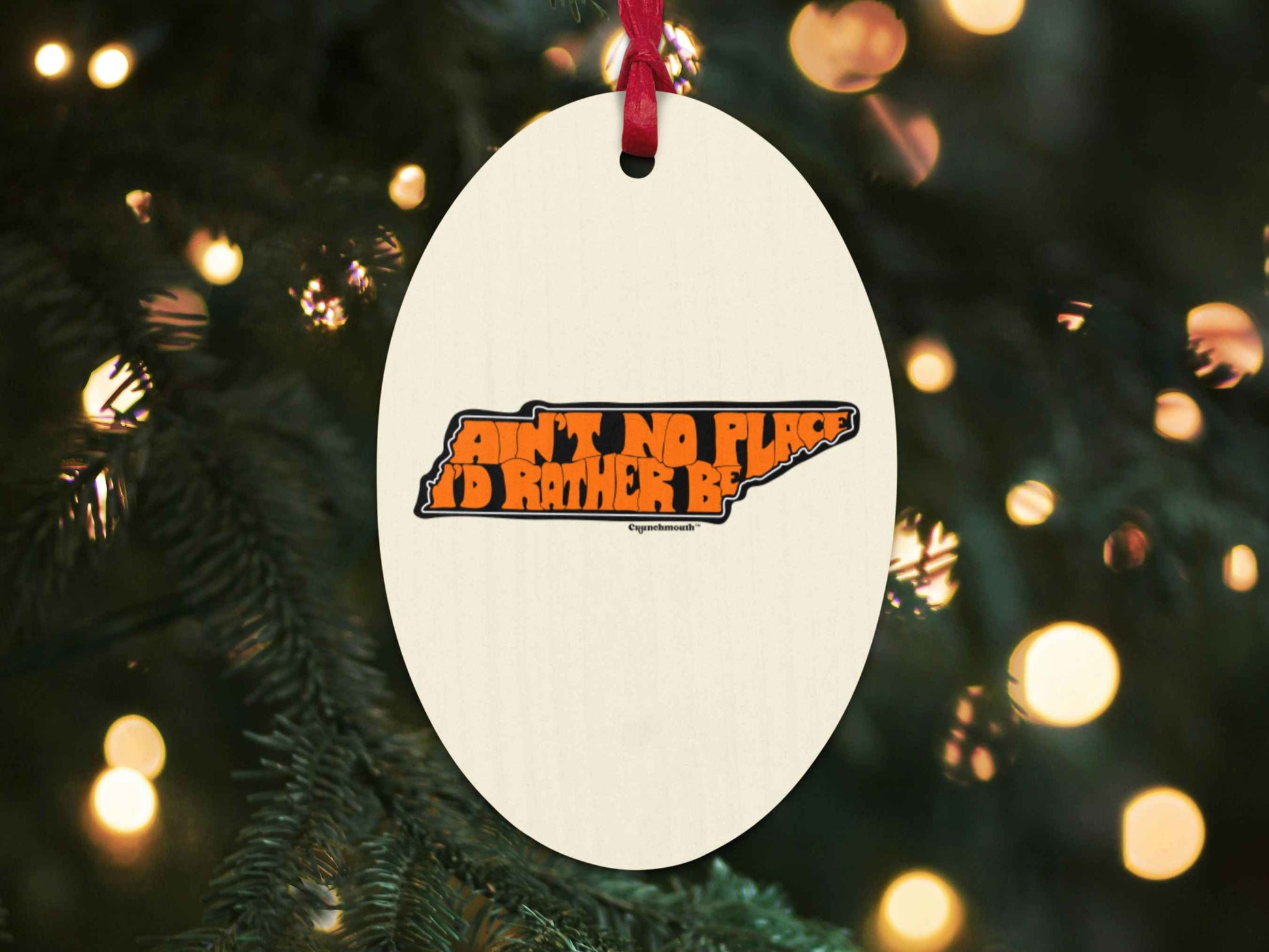 tennessee Christmas ornament, back, Christmas tree background