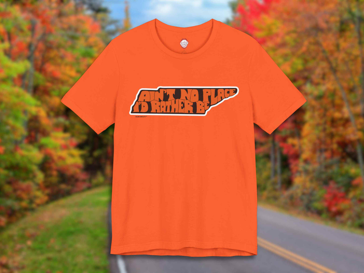 tennessee ain't no place i'd rather be shirt, grateful dead tennessee jed, front, autumn leaves on trees back roads background