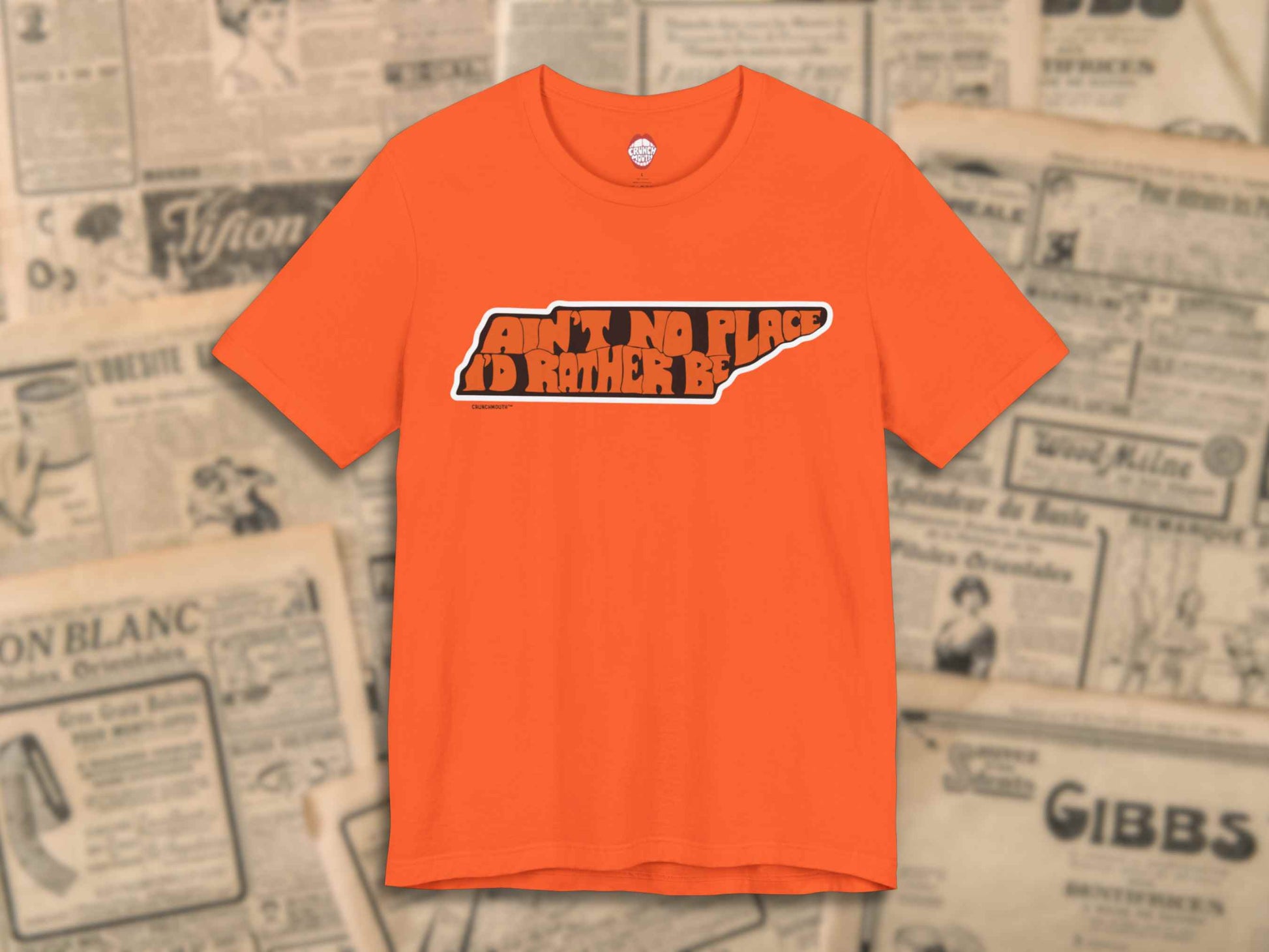 tennessee ain't no place i'd rather be shirt, grateful dead tennessee jed, front, antique newspaper ads background