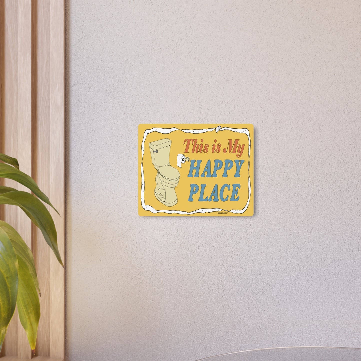 this is my happy place bathroom wall hanging, 10x8, aluminum metal wall art, light colored wall background