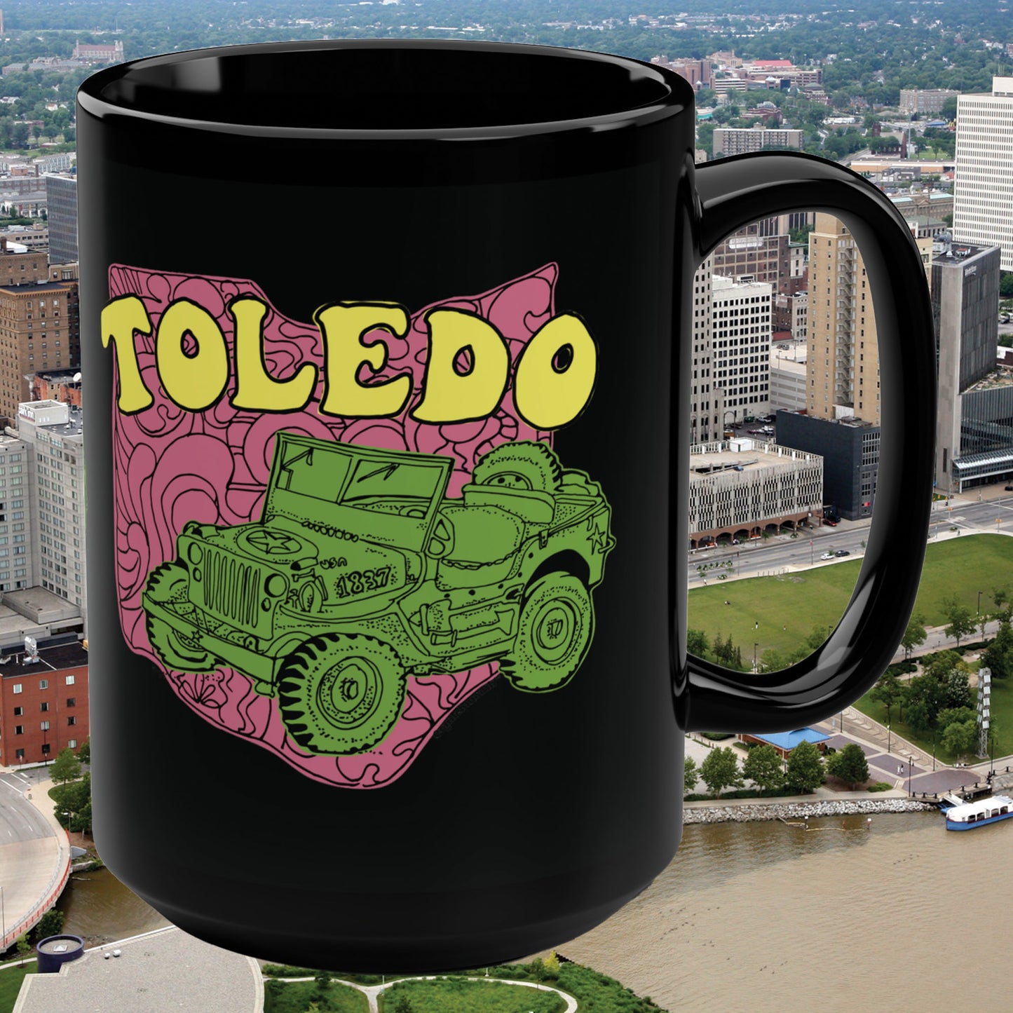 toledo ohio jeep willys black ceramic coffee mug