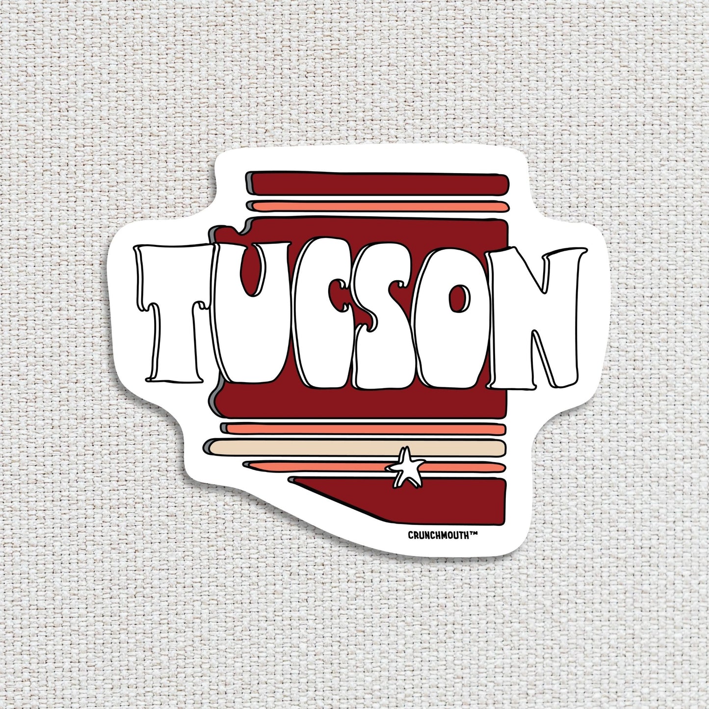 tucson travel luggage sticker, textured fabric background