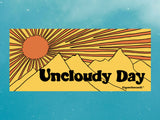 uncloudy day bumper sticker, blue sky background