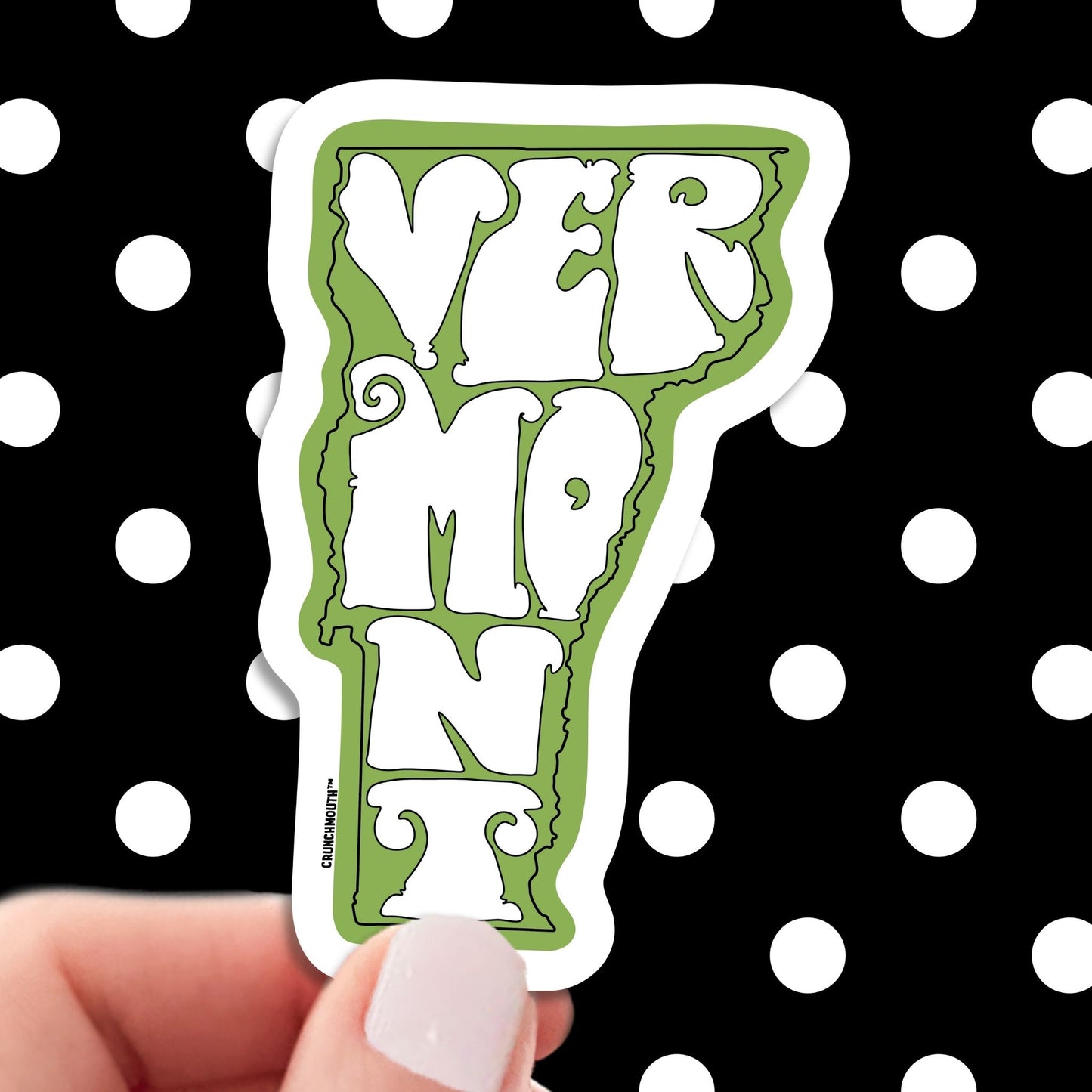state of vermont travel luggage sticker, hand display, polka dots pattern design background