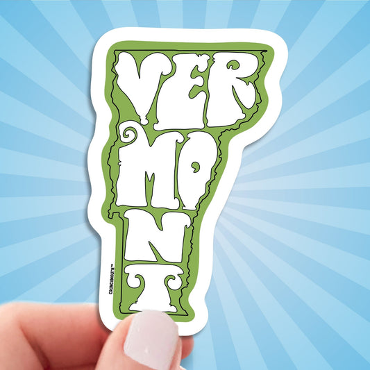 state of vermont travel luggage sticker, hand display, sun rays design background