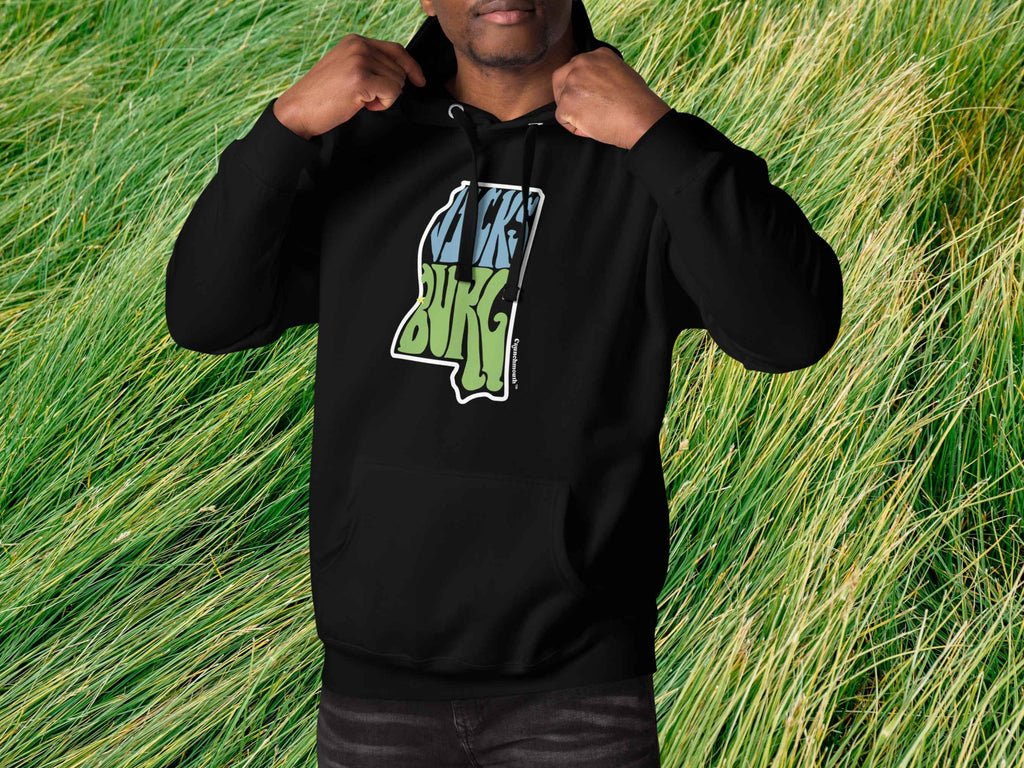 vicksburg hoodie, male, front, green grass background