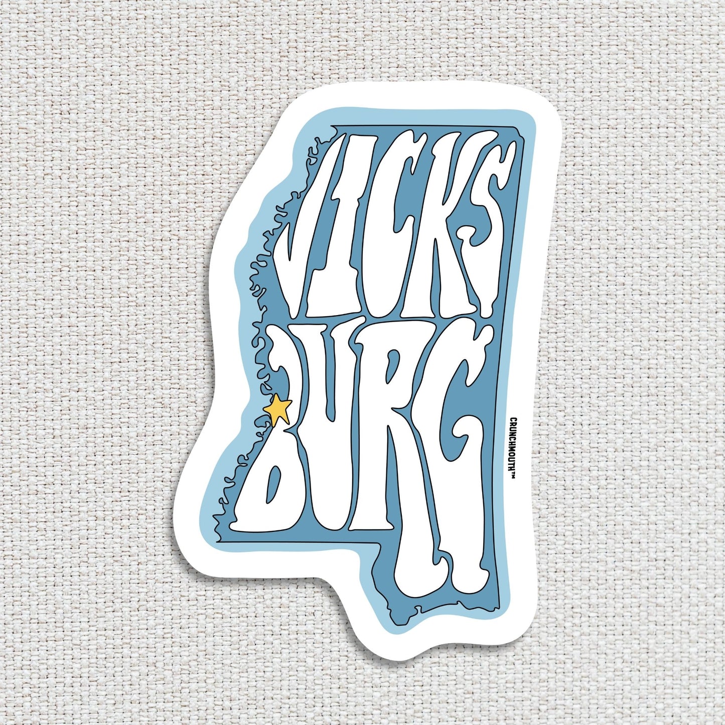 vicksburg travel luggage sticker, textured fabric background