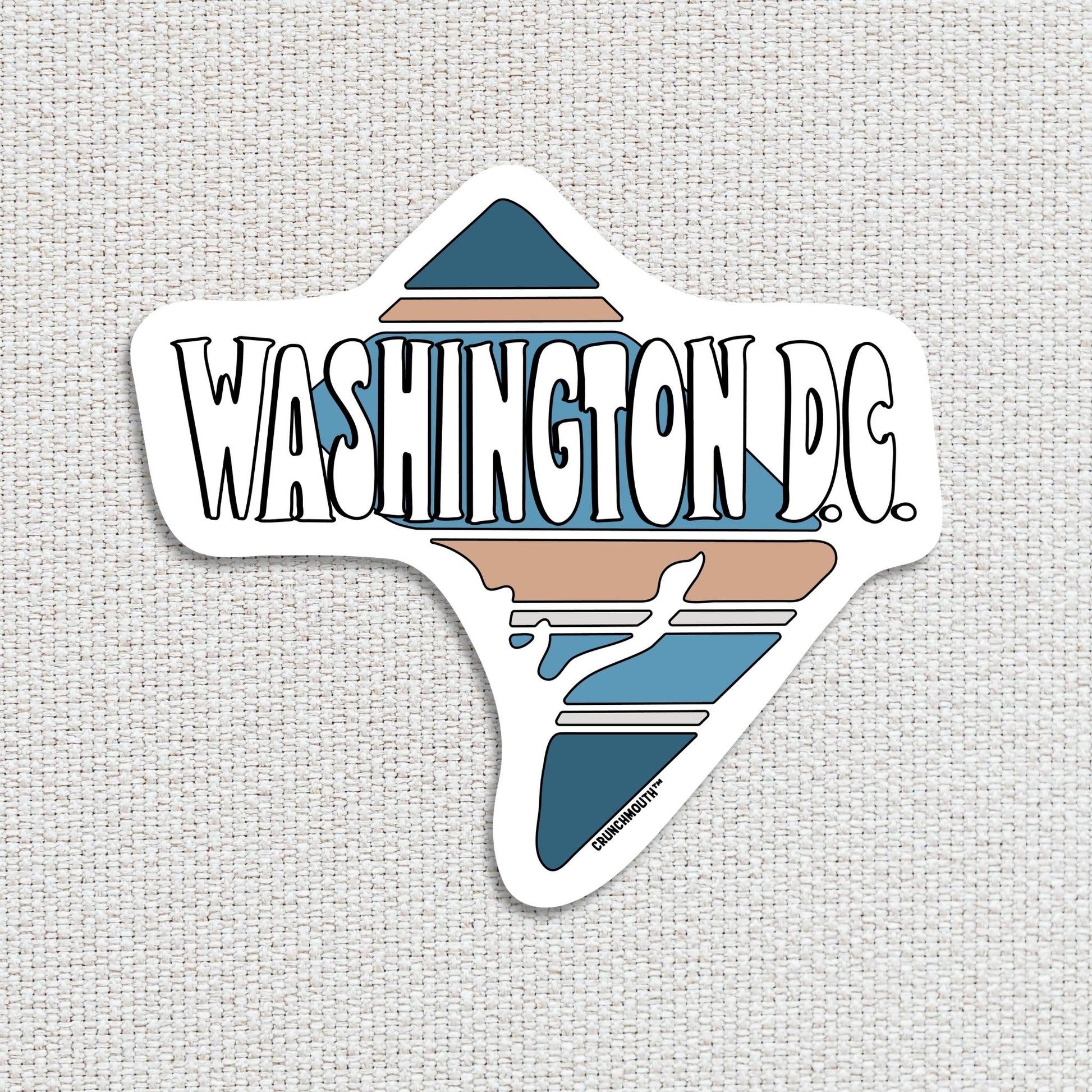 Washington dc travel luggage sticker, textured fabric background
