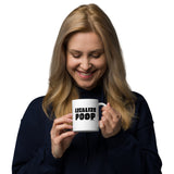 legalize poop 11oz coffee mug, handle on right, woman, white background