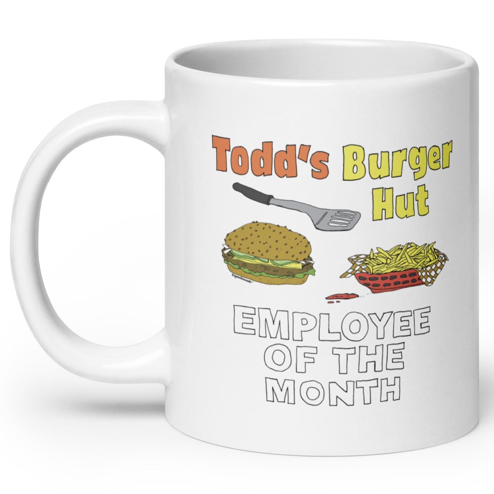 todds burger hut employee of the month coffee mug, angle 2