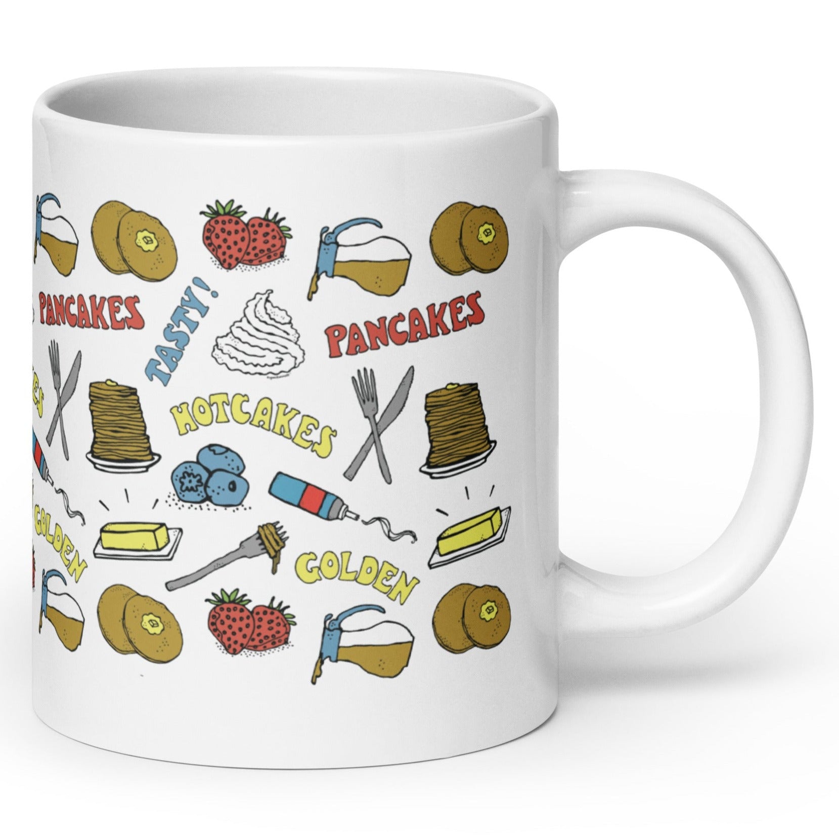 hotcakes flapjacks griddle cakes pancakes golden tasty mug