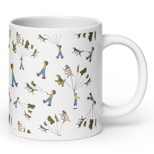 dog walker pattern coffee mug, angle 1