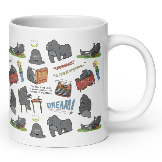 gorilla writes great american funny coffee mug, angle 1