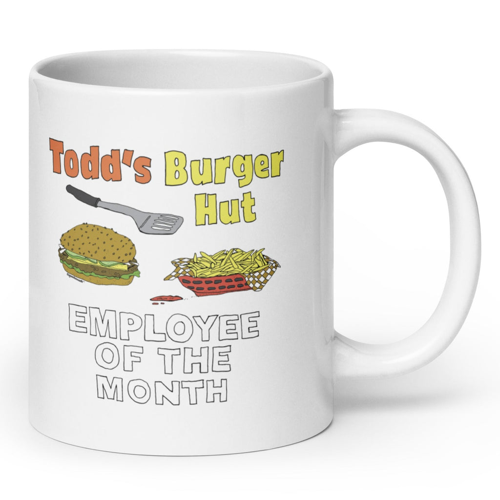 todds burger hut employee of the month coffee mug, angle 1