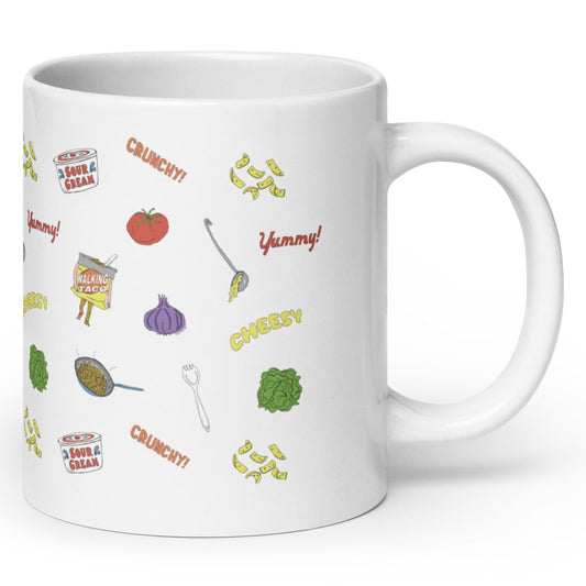 walking taco all over print coffee mug, angle 1