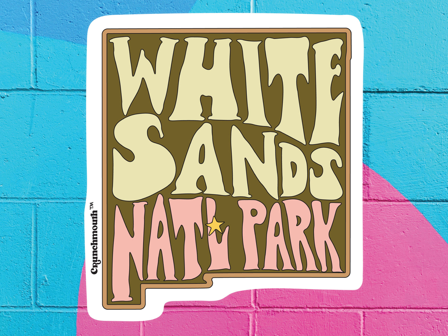 white sands national park new mexico sticker, colorful cinder block wall background