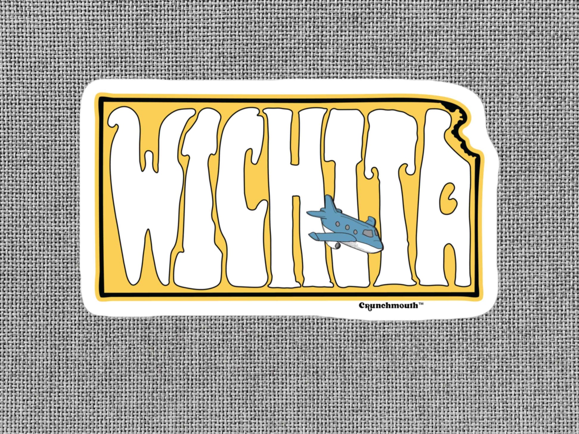 wichita travel luggage sticker, air capital of the world, gray textured background