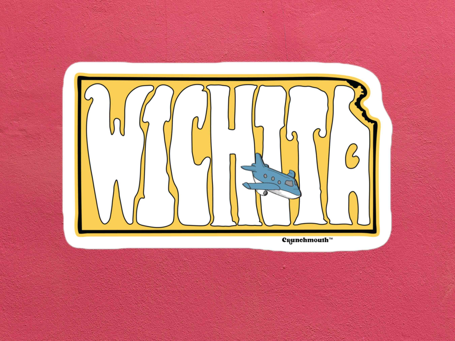 wichita travel luggage sticker, air capital of the world, rose color textured background