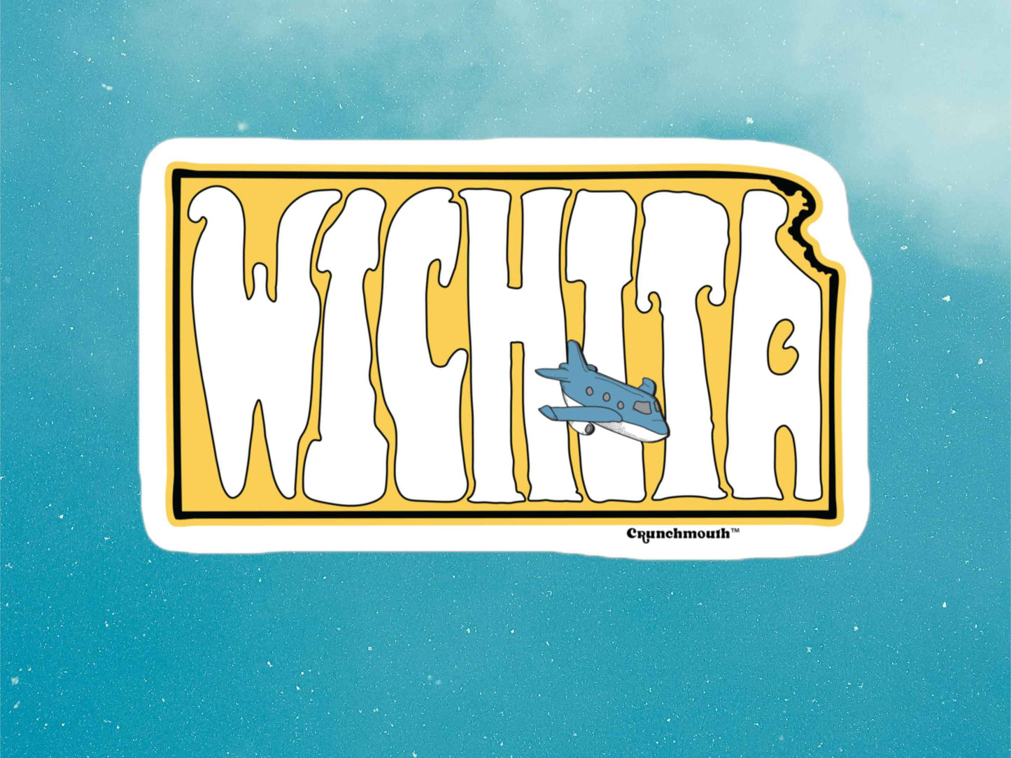 wichita travel luggage sticker, air capital of the world, blue sky background