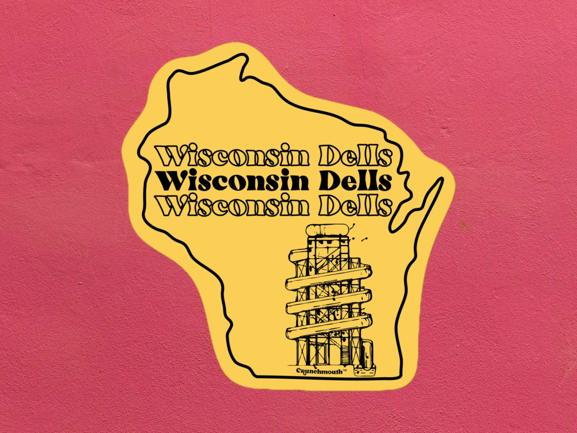 wisconsin dells sticker, rose color textured background